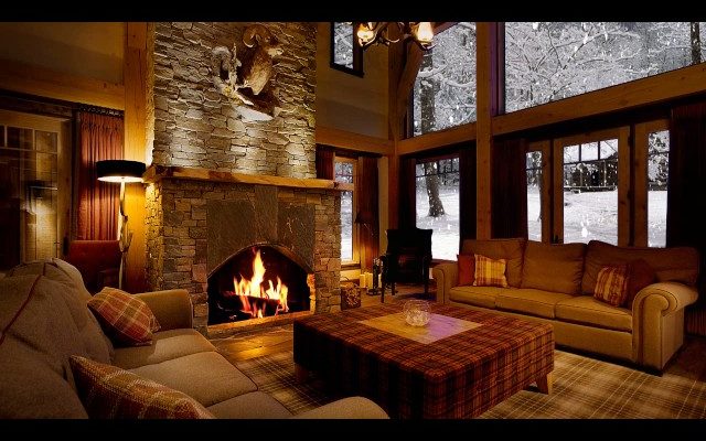 Beautiful Snow with Fireplace Sound