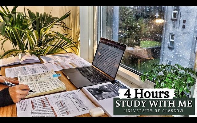 4 HOUR STUDY WITH ME on a RAINY Day | Background noise, Rain Sound, 10-min break, No Music